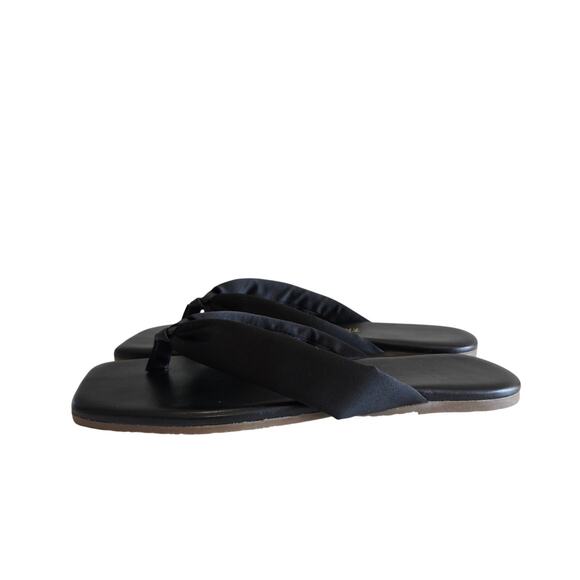 TKEES Leather Square Toe Lily Flat Sandals, Satin Strap, Black Size 7 NWOB - Picture 3 of 9